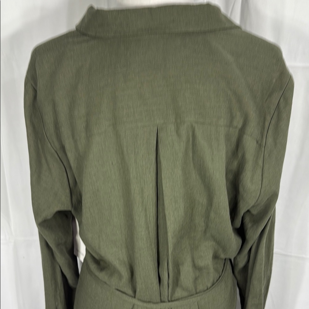 Karen Kane Forest Green Button Front Belted Midi Shirt Dress L Long Sleeve - Picture 9 of 11